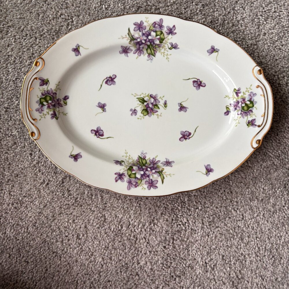 Vintage Rossetti Spring Violets Hand Painted Platter with Gold Made in Japan 40s - Picture 2 of 4
